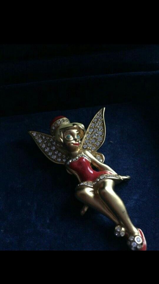 Authentic Swarovski Disney Tinkerbell as Santa Collectible Brooch Pin Jewelry