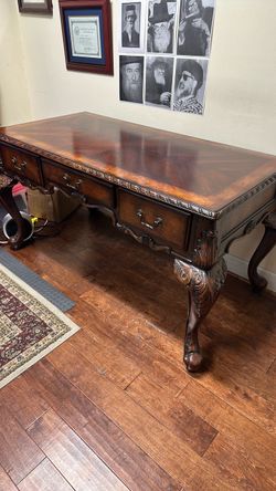 Carved Wood Executive Writing Desk