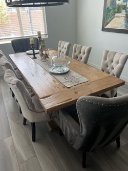 custom wood dining table w chairs 8 person table 8ft x 3ft 8”