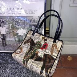 Soure’ Vintage Horse Racing Theme Handbag