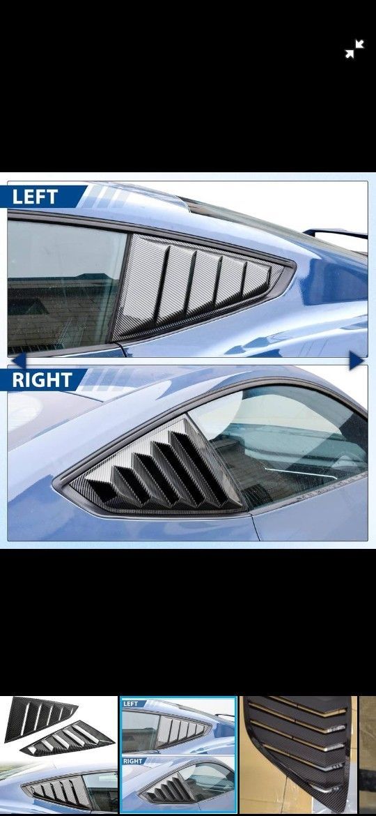 Side Window Louver for Mustang 2024 2025, Carbon Fiber GT Lambo Style Rear Quarter Windshield Sun Shade Cover Side Window Scoop Louvers for Ford Musta