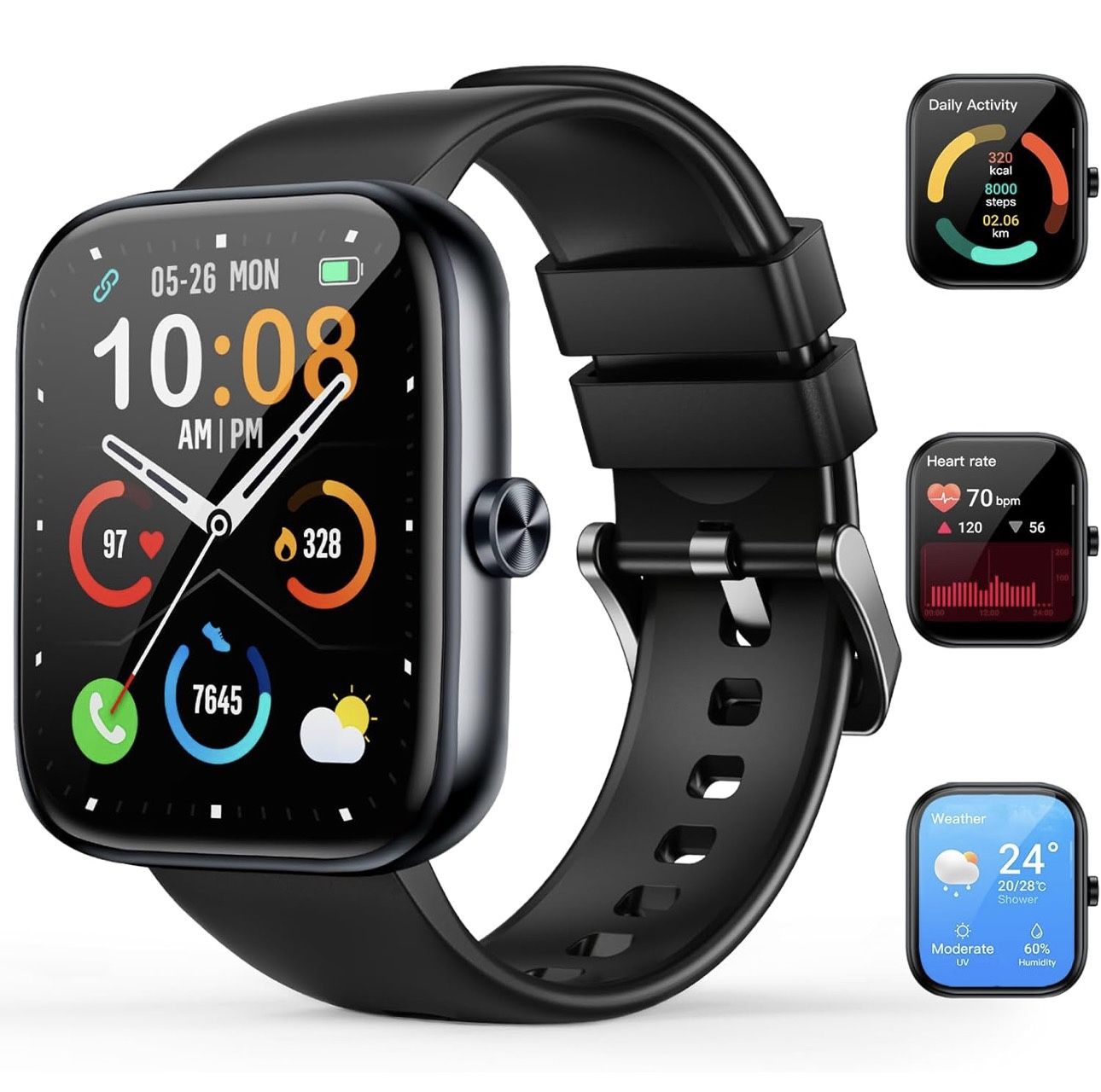 Smart Watch for Men Women, 1.83" HD Touchscreen Fitness Watch with Bluetooth Call&Message Notifications, 110+Sport Modes, 24/7 Heart Rate/Sleep Monito