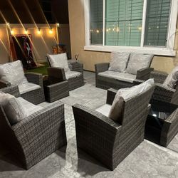  New Patio Furniture Set Gray 8 Pcs 