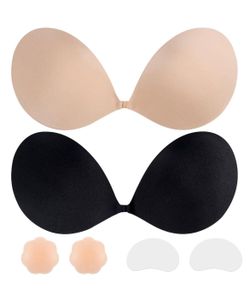 Sticky Bra Push Up 2 Pairs, Adhesive Strapless Backless Bras with Nipple Covers Size：C