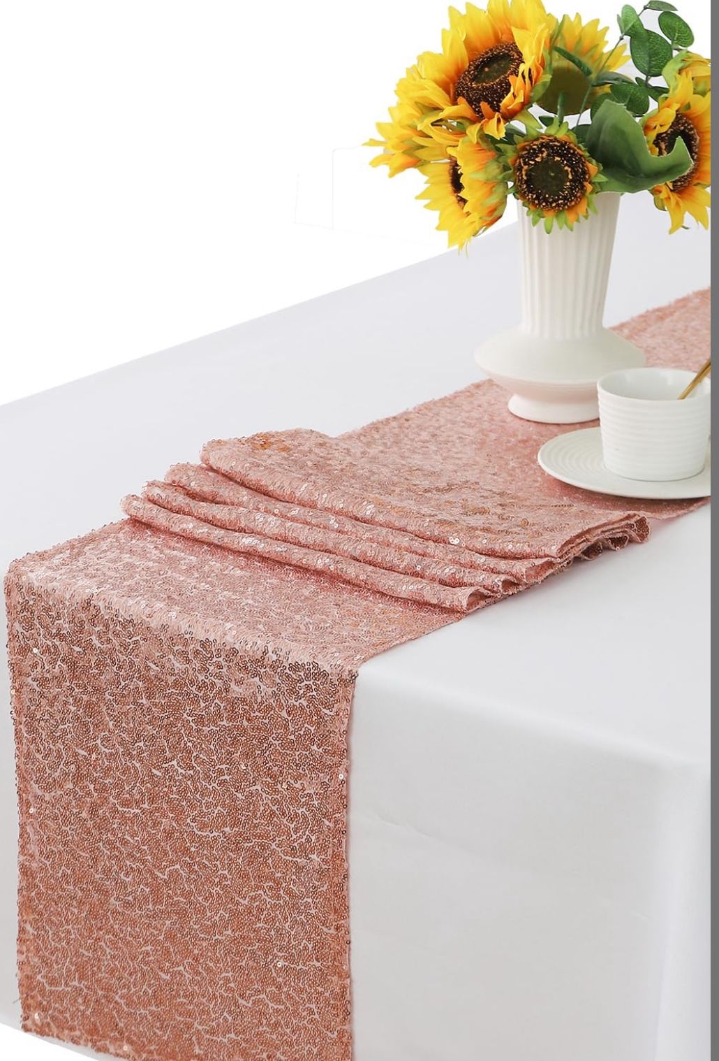 WENSINL Rose Gold Table Runner - Pack Of 10 Sequin Table Runners 12 X 108 Inches Long For Wedding Parties Birthday Meeting Events Decorations