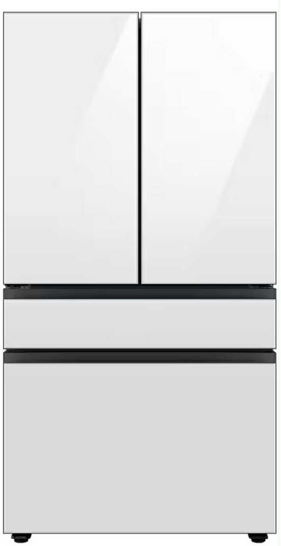 Samsung Bespoke 29 Cu. Ft. 4-Door French Door Refrigerator with Beverage Center in White Glass Panels