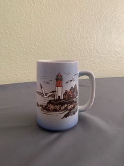 Vintage Otagiri Lighthouse Stoneware Coffee Mug Japan Seagulls Coastal Nautical