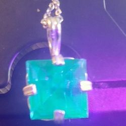 Rare Teal Blue Uranium 12mm Square Sterling Silver Necklace