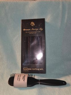 Satin Heatless Curling Set for Overnight Dream Starry Sky Black and Equate brush