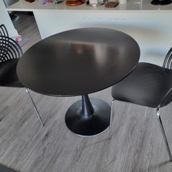 Modern Black Dining Table and 2x Chairs Set