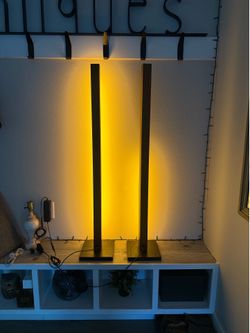 Set of Two Mid Century Modern Style LED Wood Floor Lamps