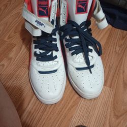 Red, White And Blue Men's High Top Pumas Size 9 1/2