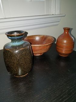 3 artist pottery pieces