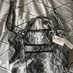 Jessica Simpson Python Black White Zoey Satchel NWT