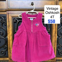 Vintage OshKosh B’gosh Corduroy pink jumper dress featuring floral embroidery and front pockets