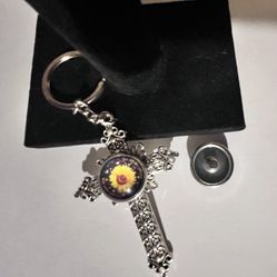 Sunflower Cross Snap Button  Keychain