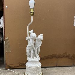 Antique Italian Tall Vintage White Porcelain Cherub Angels Table Lamp ~ No Shades Asis