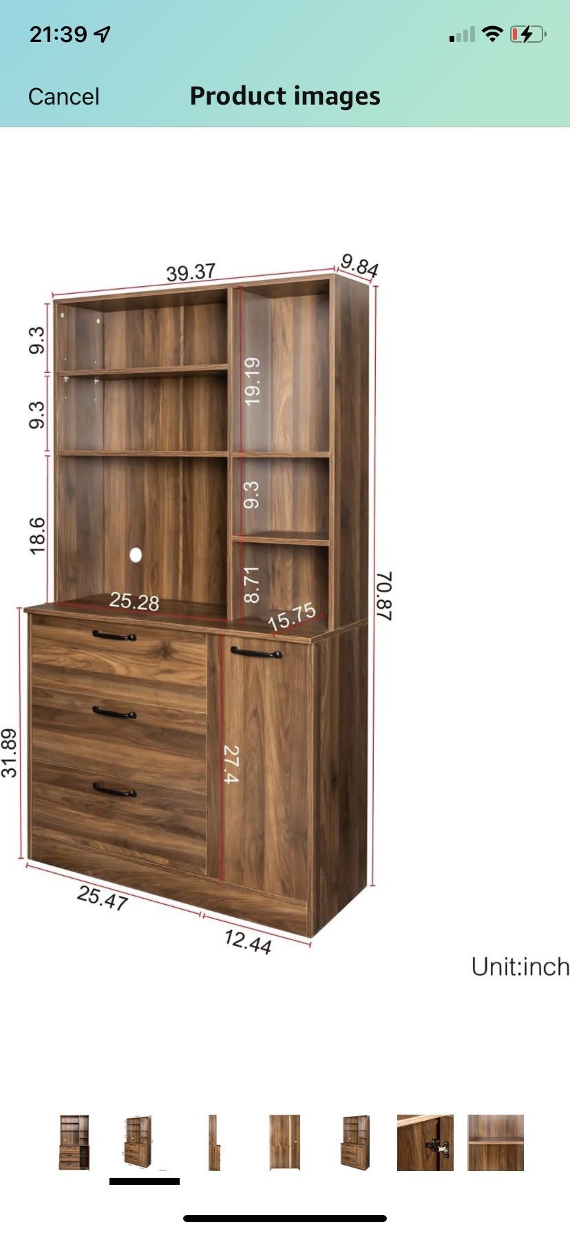 Kitchen Hutch Cabinet Large Kitchen Pantry Storage Cabinet with 1 Door 3 Drawers Open Shelves Cabinet for Living Room Kitchen Walnut Color