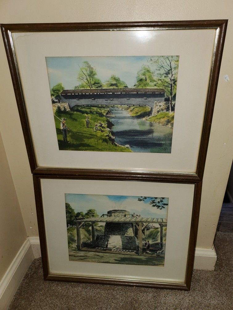 Vintage Set Of 2 Framed Watercolors Davis Gray York County