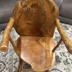 Rustic Western Armchair With Carved Eagle