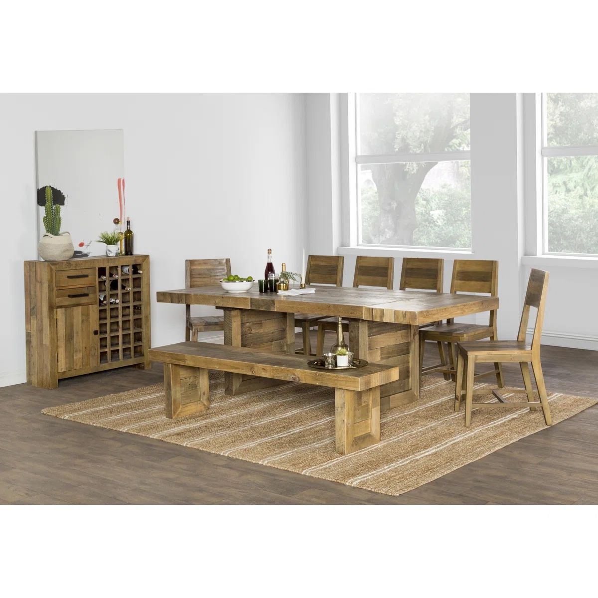 Rustic Wood Dining Table, Bench and Chairs Set - $2800 Retail