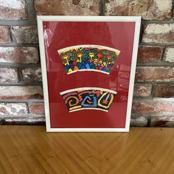 Vintage 90s Paper Cup Framed Wall Art Famous South Korean Artist Kim Choong Gil