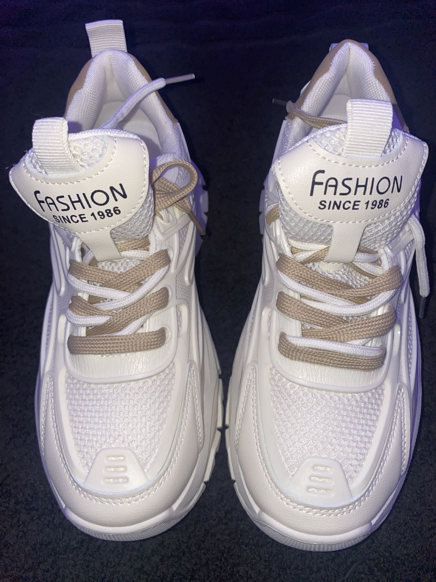 White and Tan Sneakers