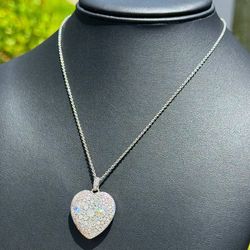 Vintage Jewelry 14k solid white gold paper clip necklace chain 16.0" 1.50mm width 18k heart natural diamond 5.00CTW pendant charm