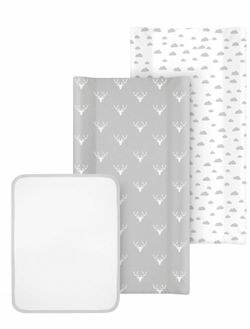 Babebay Changing Pad Cover - 100% Ultra-Soft Combed Cotton Changing Table Cover, 2 Pack Breathable Diaper Changing Pad Covers + 1 Pack Waterproof Cha