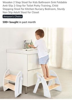 Wooden Foldable 2-Step Stool for Kids