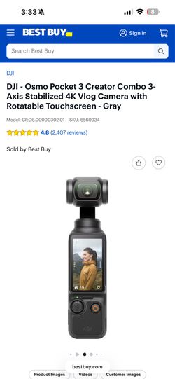 DJI - Osmo Pocket 3 Creator Combo 3-Axis Stabilized 4K Vlog Camera with Rotatable Touchscreen