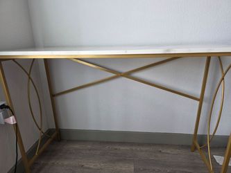 Modern White faux marble console table /desk with golden frame