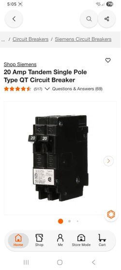 20 Amp Tandem Single Pole Type QT Circuit Breaker