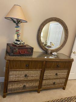 Rattan double Dresser With Unattached Mirror