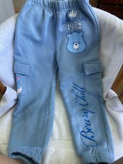 Care Bears 1982 Blue Fleece Cargo Jogger Sweatpants Kids Size 7 Small Cozy Graphic