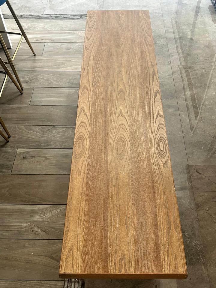 Modern Wood Dining Bench with Polished Chrome Legs