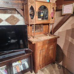 Antique Hutch Bar Cabinet. 