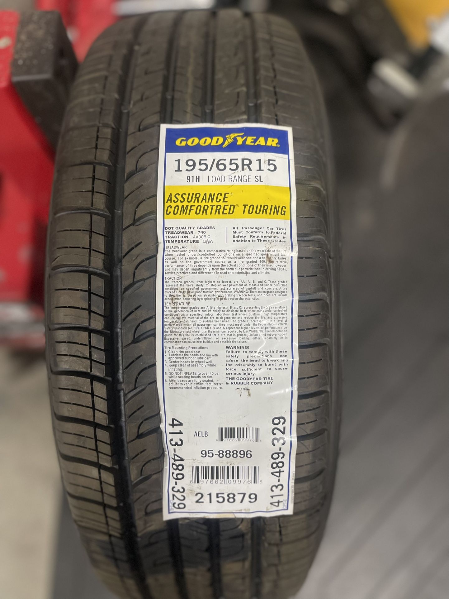 1 New Goodyear Assurance ComforTred Touring – 195/65R15 91H – $50