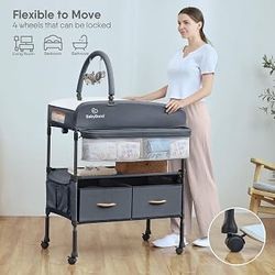 Black only - BabyBond Portable Baby Changing Table with 2 Storage Baskets