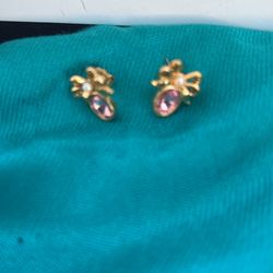 Pink Stone Gold Tone Earring 