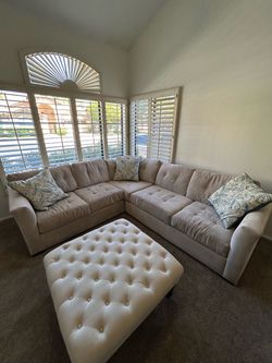 Lennon 2-Piece Sectional + Tufted Ottoman | Neutral Stone