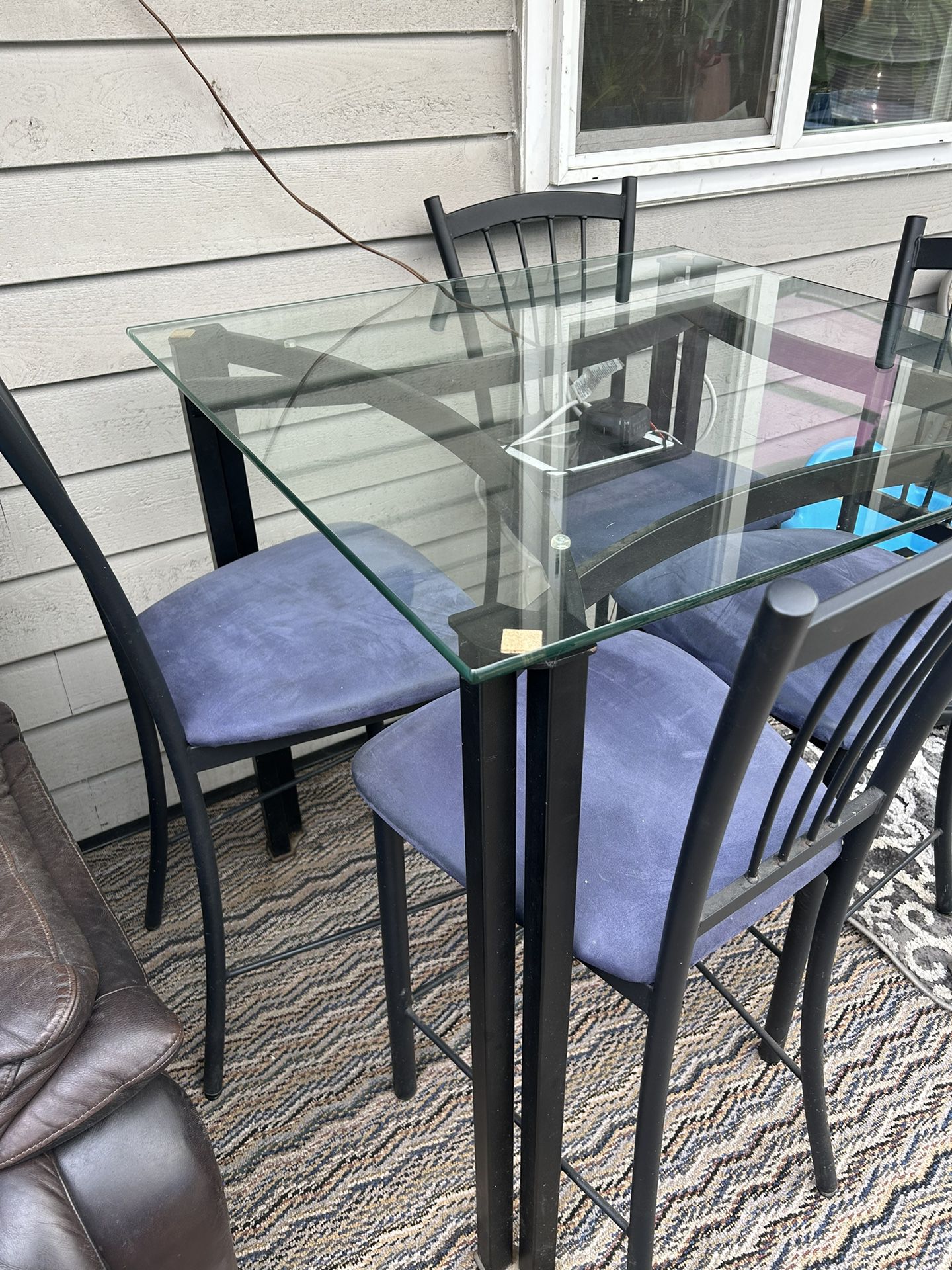 Dining Table Glass Top And 4 High Chairs