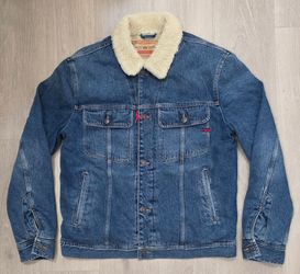 Diesel D-Barcy Denim Sherpa Teddy Lined Trucker Jacket Men's Size XL NWT MSRP $550