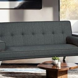 Brand New Grey Futon Sofa Sleeper (Pillows Included)