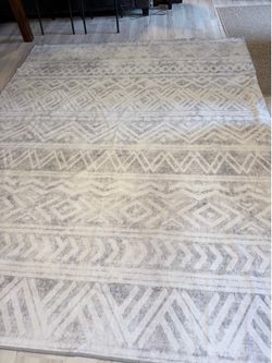Area Rug 8x10 Washable, Boho Geometric style; Gray with padding