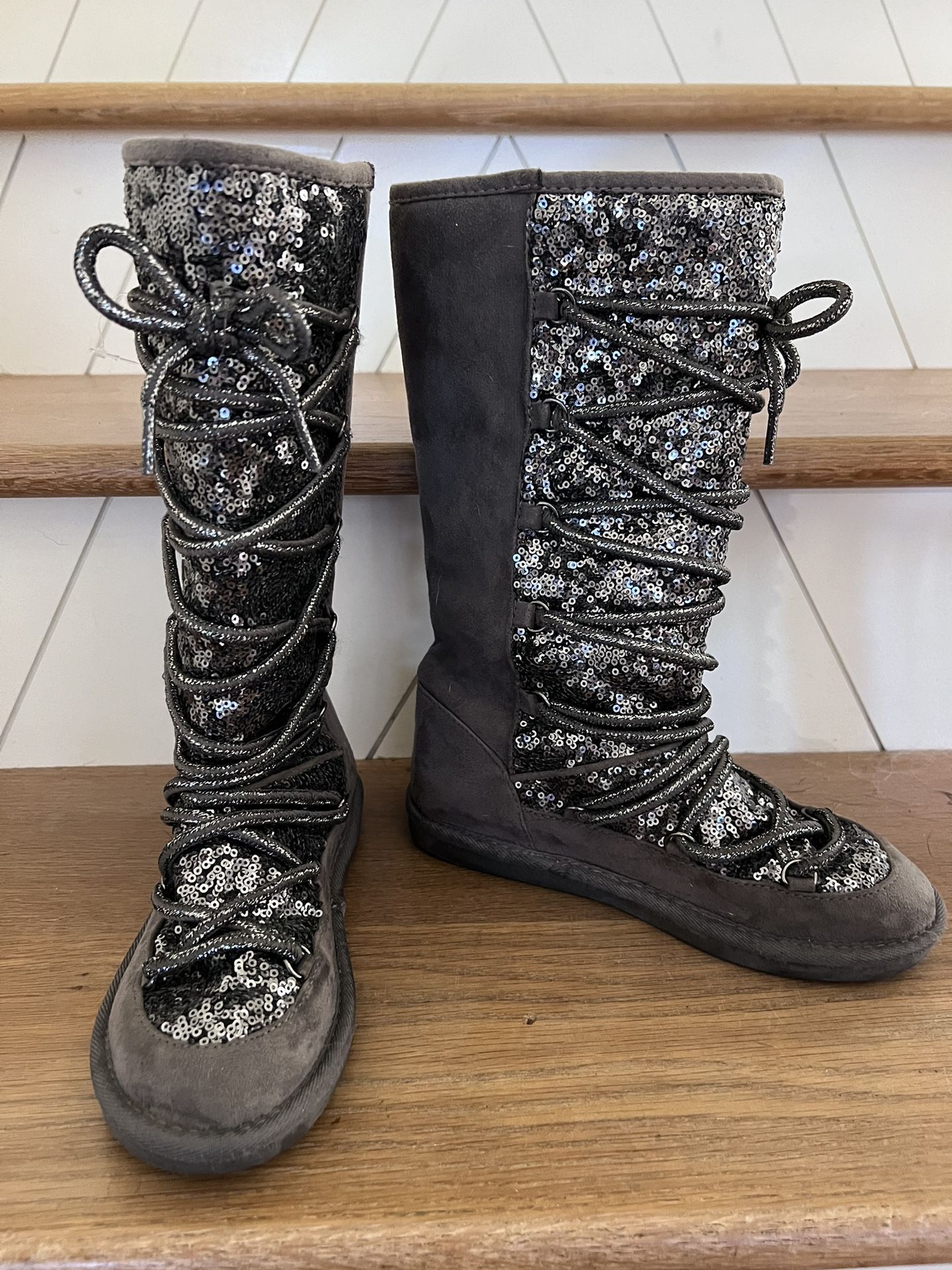 Justice Silver/Grey Fur Boots