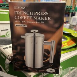 Brand New Nisong French Press Coffee Maker 34oz Stainless Steel 304