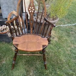 Antique Spindle Back & Rush Seat Dining Chairs - Set of 5