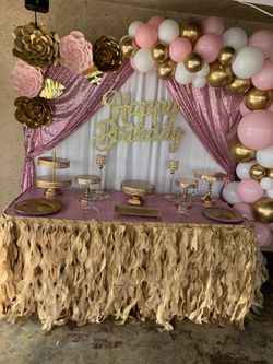 Pink and gold birthday decoration