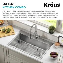 KRAUS Loften 33 in. Drop In/Undermount Single Bowl 18-Gauge Stainless Steel Kitchen Sink with Pull Down Faucet $199